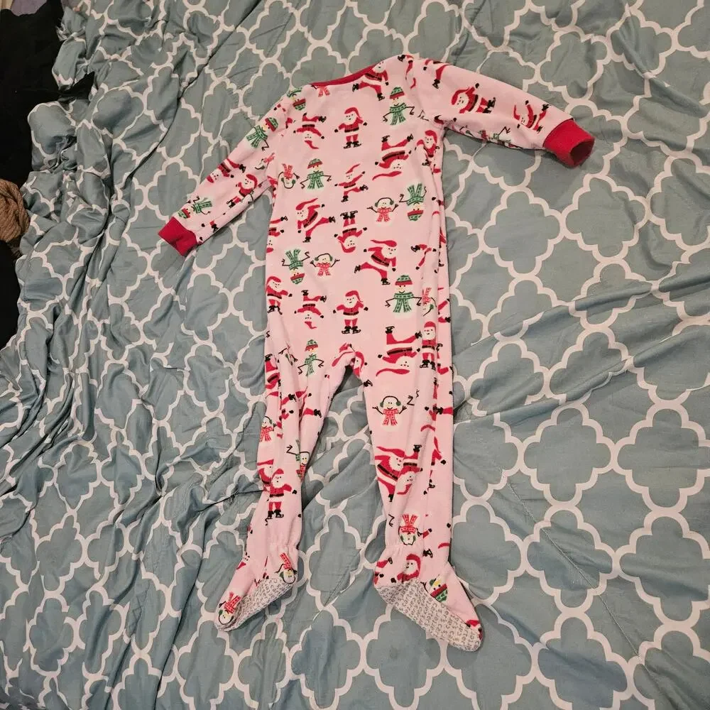 Carter’s 24M Christmas Fleece Footed Pajamas Pink Santa Snowman Sleeper Girls